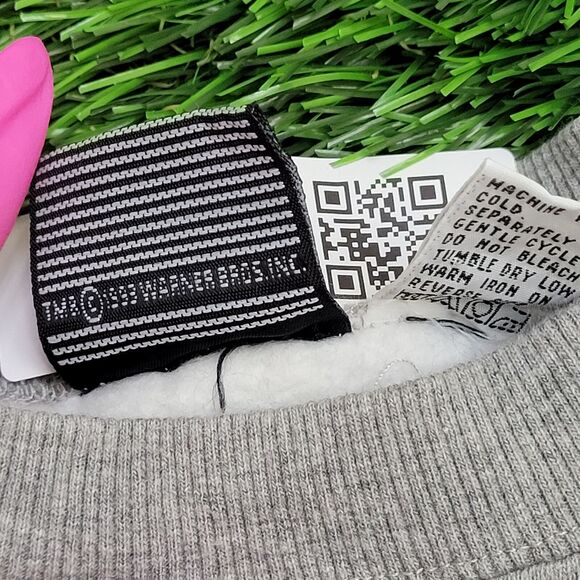 Vintage Warner-Bros Cropped Sweatshirt Large 24x24 Gray Crew - Picture 8 of 14